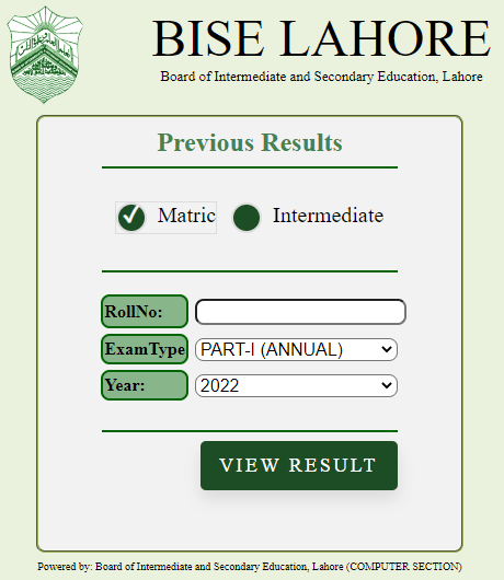 1st Year Result 2023 BISE Lahore Board